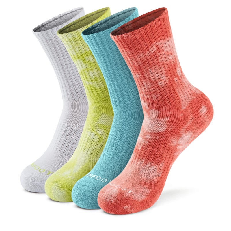 MONFOOT Women's and Men's 4 Pairs Athletic Cushion Crew Socks Tie Dye Carmine Lime Medium, multipack - Image 1