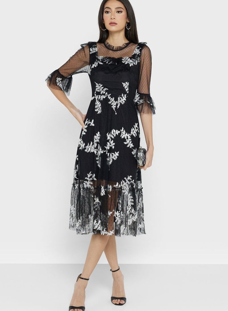 ELLA Floral Appliqué Midi Dress  - Image 4