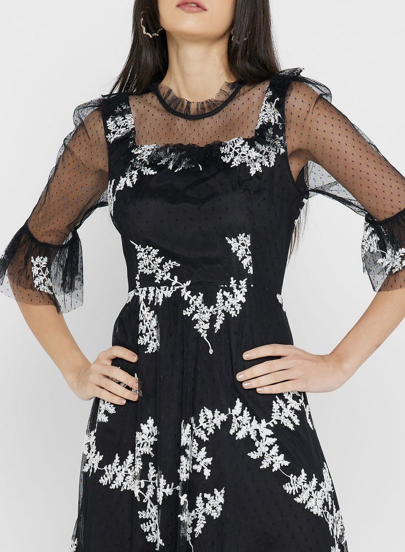 ELLA Floral Appliqué Midi Dress  - Image 3