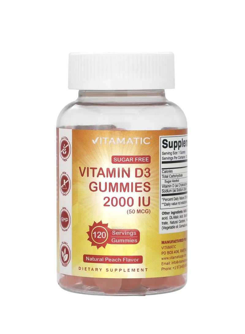 Vitamatic فيتامين د3 جومي بنكهة الخوخ الطبيعية 2000 وحدة دولية (50 ميكروغرام) 120 جومي