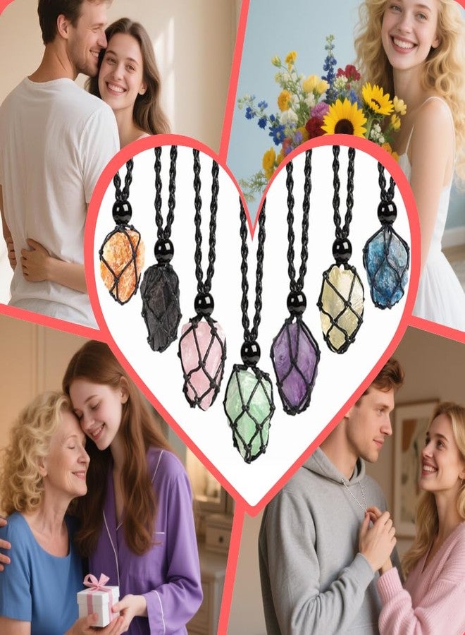 Anjiucc Natural Gemstone Crystal Pendant Necklace Stone Holder Necklace Cord Hand-Woven Necklace with Adjustable Length for Women Men, Gemstone, A - Blue Apatite - Image 4