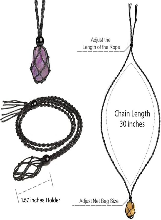 Anjiucc Natural Gemstone Crystal Pendant Necklace Stone Holder Necklace Cord Hand-Woven Necklace with Adjustable Length for Women Men, Gemstone, A - Blue Apatite - Image 2