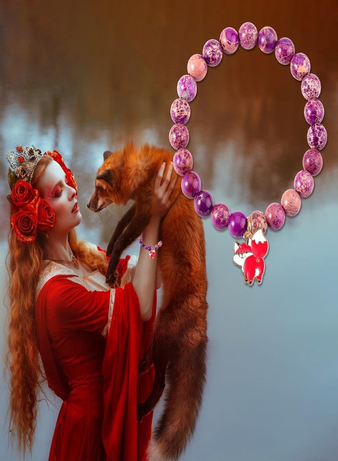 بارتنر أساور ساحرة بتصميم ثعلب للنساء من بارتنر، مصنوعة من حجر طبيعي، مجوهرات ثعلب، هدايا ملهمة ومُعالجة للنساء ومحبات الحيوانات (حجر الإمبراطور). - Image 5