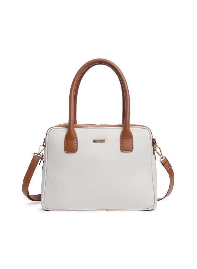 fastrack حقيبة ساتشيل هيكلية من فاستراك للنساء | حقيبة أنيقة للفتيات والسيدات والنساء | حقيبة واسعة مصنوعة من الجلد الصناعي (أبيض) - Image 1