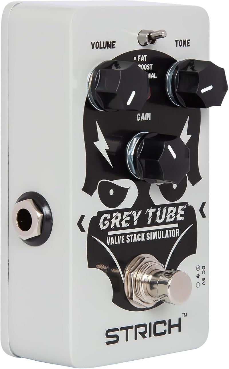 STRICH GREY TUBE Distortion Pedal for Electric Guitar, Distortion 3 Modes Fat, Boost, Normal Classic Crunch 80s Metal/Nu Metal, True Bypass for Electric Guitar, White - Image 1