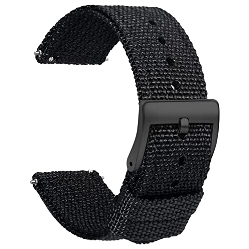 TStrap Nylon Watch Strap 24mm - Quick Release Watch Band Soft Black - Canvas Military Wtach Bands for Men Ladies – for Smart watch Bracelet Replacement with Black Clasp - 18mm, 20mm, 22mm 24mm - Image 1