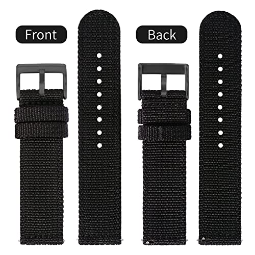 TStrap Nylon Watch Strap 24mm - Quick Release Watch Band Soft Black - Canvas Military Wtach Bands for Men Ladies – for Smart watch Bracelet Replacement with Black Clasp - 18mm, 20mm, 22mm 24mm - Image 2