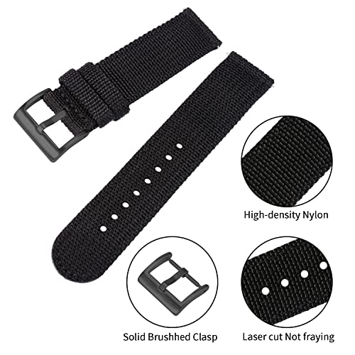 TStrap Nylon Watch Strap 24mm - Quick Release Watch Band Soft Black - Canvas Military Wtach Bands for Men Ladies – for Smart watch Bracelet Replacement with Black Clasp - 18mm, 20mm, 22mm 24mm - Image 3