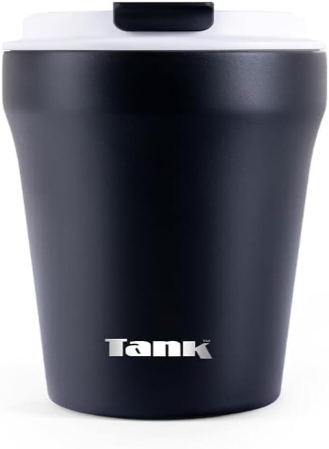 Tank Everyday 350ml Mug Sleek, Insulated Stainless Steel for Hot Drinks, Leakproof - Black
