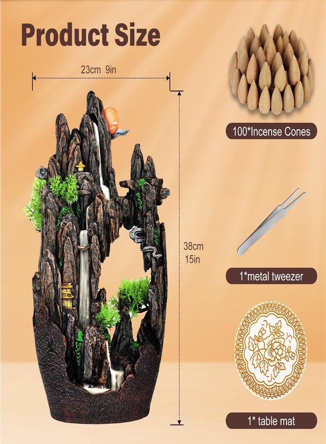 SERdeerCH Large Backflow Incense Burner Resin Mountain Waterfall Incense Holder Smoked Fountain Aromatherapy Office Yoga Room Home Decoration - Image 2