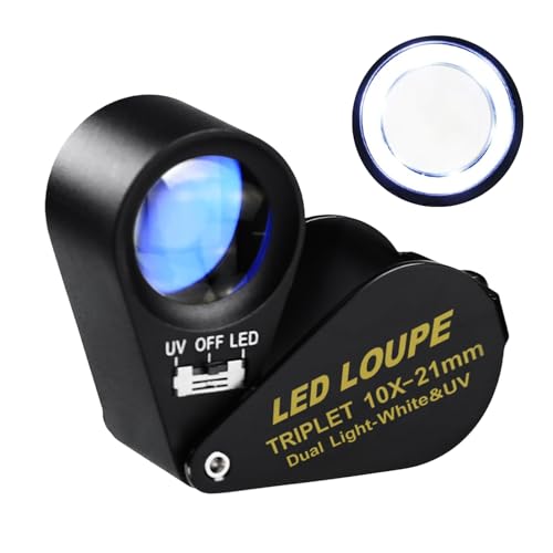 GAIN EXPRESS Illuminated Jewelers Loupe Magnifier, Foldable Jewelry Magnifier with 6 LED & UV Lights, Hastings Triplet Loupe 10X for Gems, Jewelry, Coins, Stamps, etc - Image 1