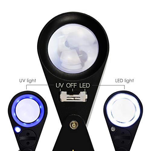 GAIN EXPRESS Illuminated Jewelers Loupe Magnifier, Foldable Jewelry Magnifier with 6 LED & UV Lights, Hastings Triplet Loupe 10X for Gems, Jewelry, Coins, Stamps, etc - Image 3