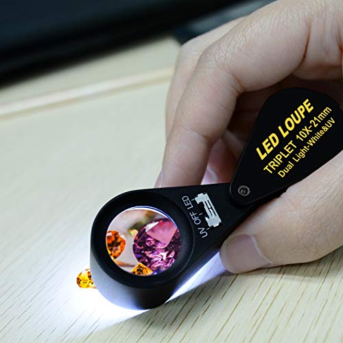 GAIN EXPRESS Illuminated Jewelers Loupe Magnifier, Foldable Jewelry Magnifier with 6 LED & UV Lights, Hastings Triplet Loupe 10X for Gems, Jewelry, Coins, Stamps, etc - Image 2