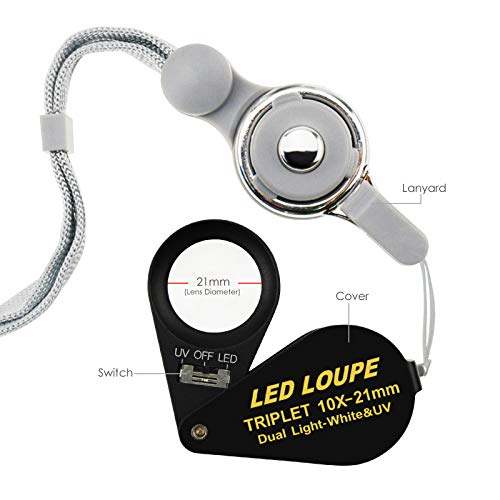 GAIN EXPRESS Illuminated Jewelers Loupe Magnifier, Foldable Jewelry Magnifier with 6 LED & UV Lights, Hastings Triplet Loupe 10X for Gems, Jewelry, Coins, Stamps, etc - Image 5