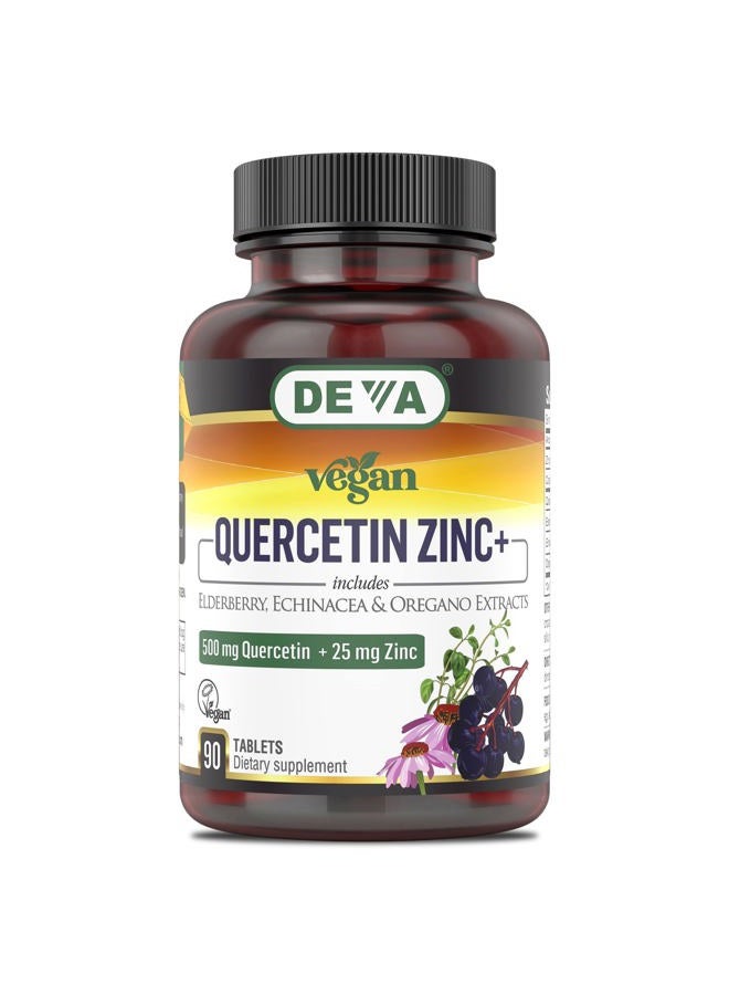Deva Nutrition Vegan Quercetin 500mg Plus 25mg Zinc with Elderberry, Echinacea and Oregano Extracts -No Animal Ingredients - 90 Tablets, 1-Pack - Image 1