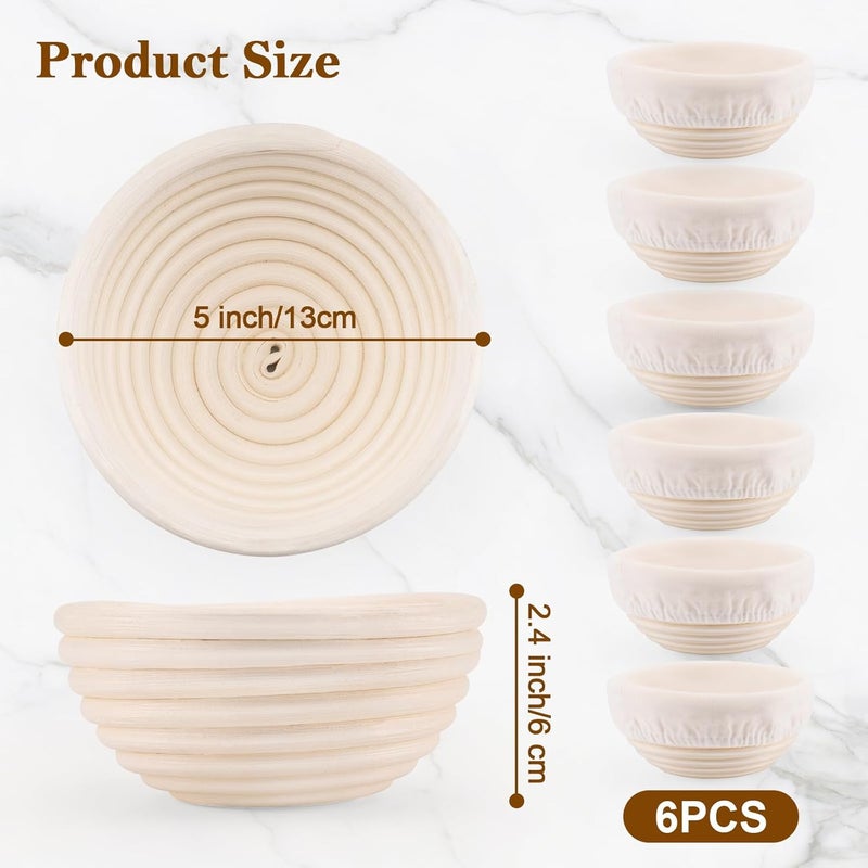 REMEIT 6 Pack 5 Inch Mini Banneton Bread Proofing Basket, Sourdough Bread Baking Supplies, Small Banneton Basket Proofing Baskets for Sourdough Bread Baking - Image 4