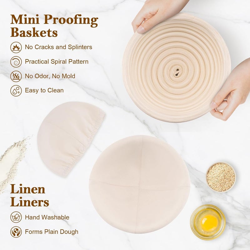 REMEIT 6 Pack 5 Inch Mini Banneton Bread Proofing Basket, Sourdough Bread Baking Supplies, Small Banneton Basket Proofing Baskets for Sourdough Bread Baking - Image 5