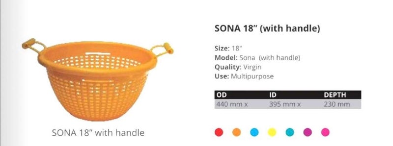 A. SHARIF A SHARIF Round Sona Unbreakable Plastic Basket with Handle Organizers Storage Basket for Fish Fruit Vegetable Multipurpose use Random Colour 440 mm x 395 mm x 230mm Pack of 1 - Image 2