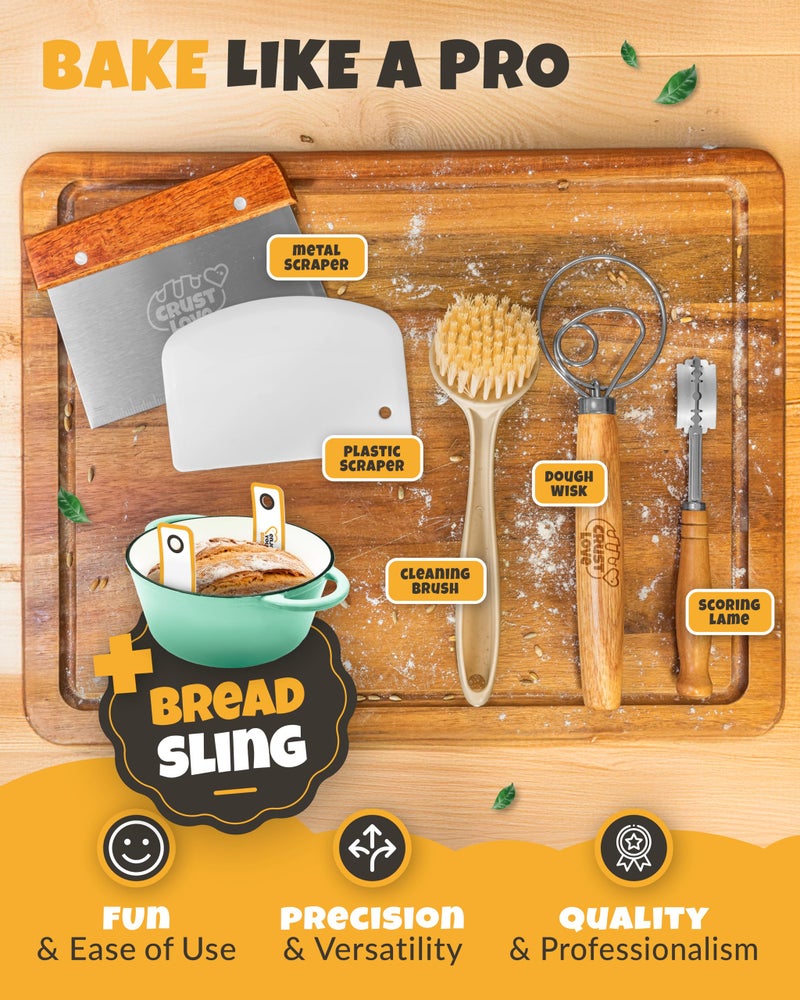 CRUSTLOVE Dutch Oven for Bread Baking - incl. Sourdough Bread-Baking Supplies like Banneton Bread-Proofing Basket - 5QT Enameled Cast Iron Bread-Oven with Lid, Baking Pan, Scoring Tool Lame - Image 5