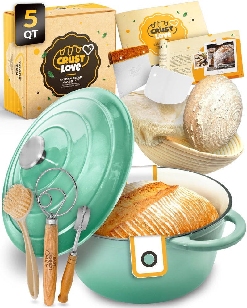 CRUSTLOVE Dutch Oven for Bread Baking - incl. Sourdough Bread-Baking Supplies like Banneton Bread-Proofing Basket - 5QT Enameled Cast Iron Bread-Oven with Lid, Baking Pan, Scoring Tool Lame - Image 1