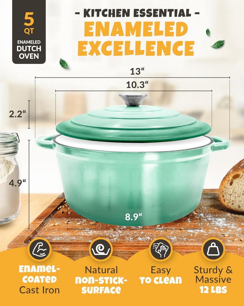 CRUSTLOVE Dutch Oven for Bread Baking - incl. Sourdough Bread-Baking Supplies like Banneton Bread-Proofing Basket - 5QT Enameled Cast Iron Bread-Oven with Lid, Baking Pan, Scoring Tool Lame - Image 3