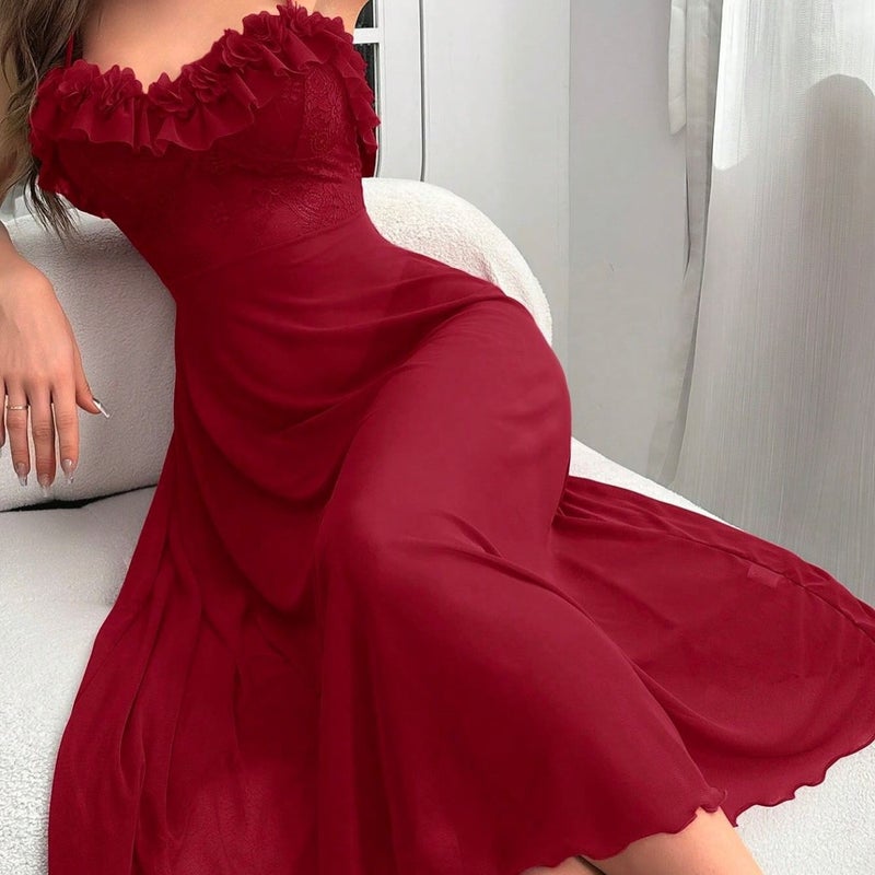 Lace Trim Spaghetti Strap Sleep Dress for Women - Image 2