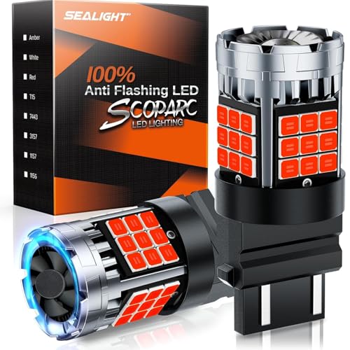 SEALIGHT 3157 LED Bulb 3156 3057 LED Strobe Brake Light, Brilliant Red 600% Brighter, With Built-In Resistor, Anti Hyper Flash Error Free for Tail Light, Stop Signal Light, Parking Light, 2 Pack - Image 1