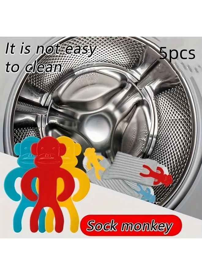 Red Sock Monkey Laundry Holder 5pcs Creative Home Washing Machine Drying Rack Organizer - Image 2
