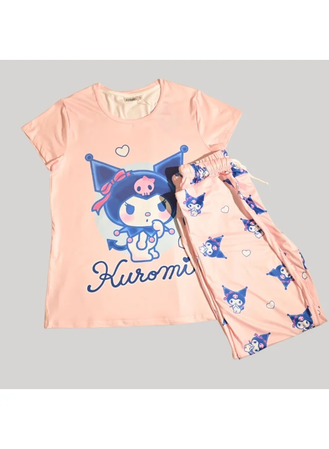 Hello Kitty KUROMI WOMENS SHORT SLEEVE PAJAMA SETS , SILKY POLYESTER