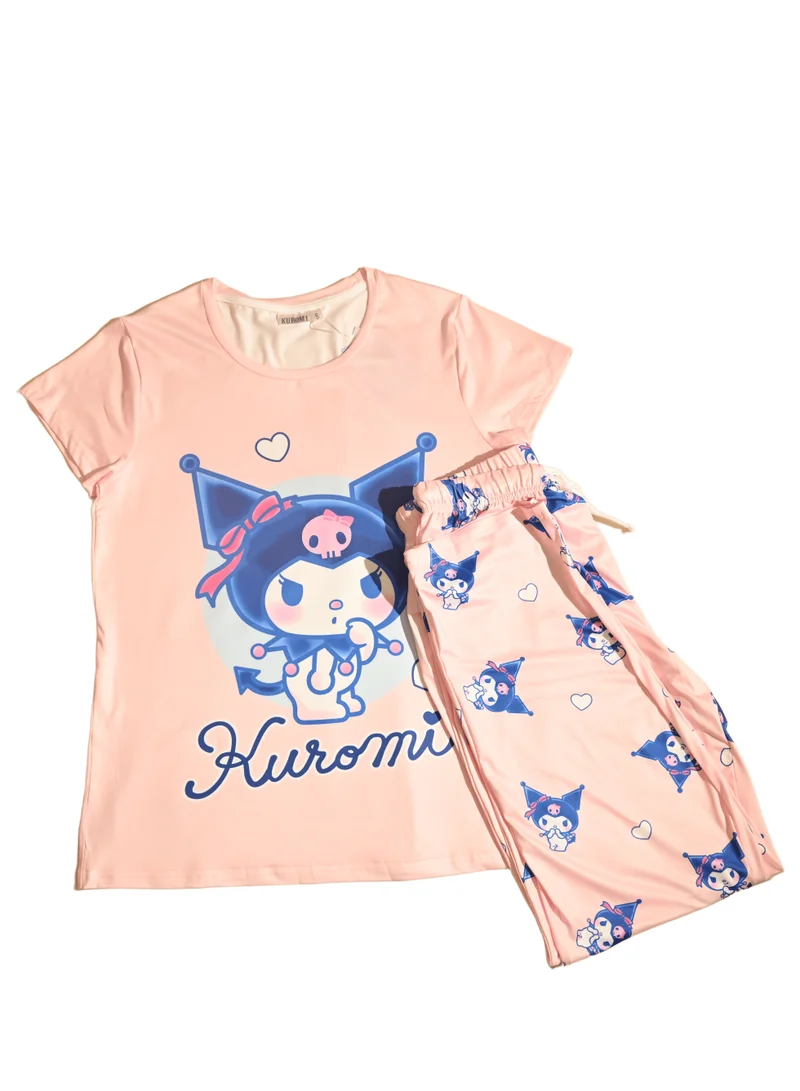 Hello Kitty KUROMI WOMENS SHORT SLEEVE PAJAMA SETS , SILKY POLYESTER