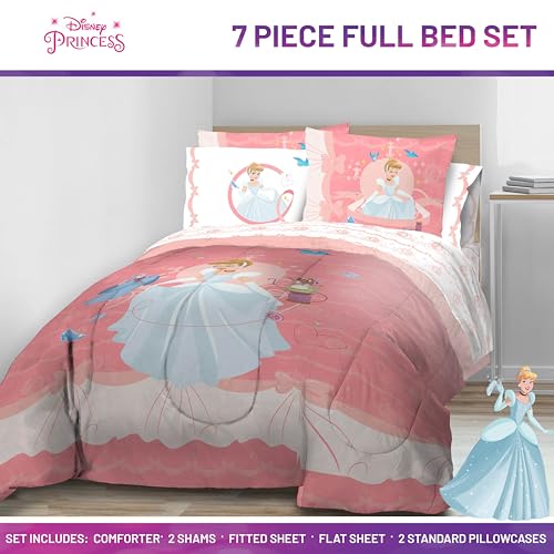 Jay Franco Kids Comforter Set Includes Sheets and Pillow Covers Soft and Cozy Bed Set for Stylish Room Decor Pink Princess Cinderella 7 Piece Full Size Bedding - Image 3