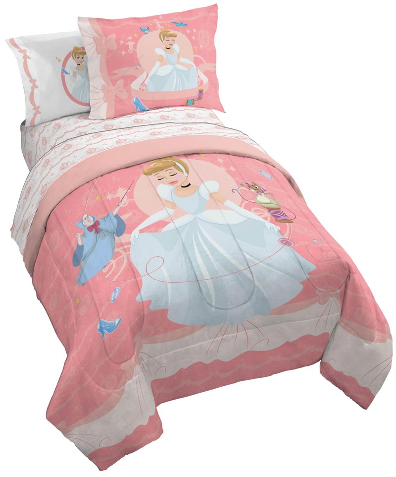 Jay Franco Kids Comforter Set Includes Sheets and Pillow Covers Soft and Cozy Bed Set for Stylish Room Decor Pink Princess Cinderella 7 Piece Full Size Bedding - Image 2