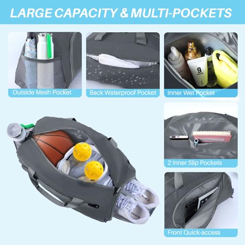 Maymooner Pickleball Bag with Shoes Compartment Wet Pocket for Men WomenWater Resistant Sport Gym Bag Small Travel Duffel Weekender Overnight BagsDark Grey - Image 3