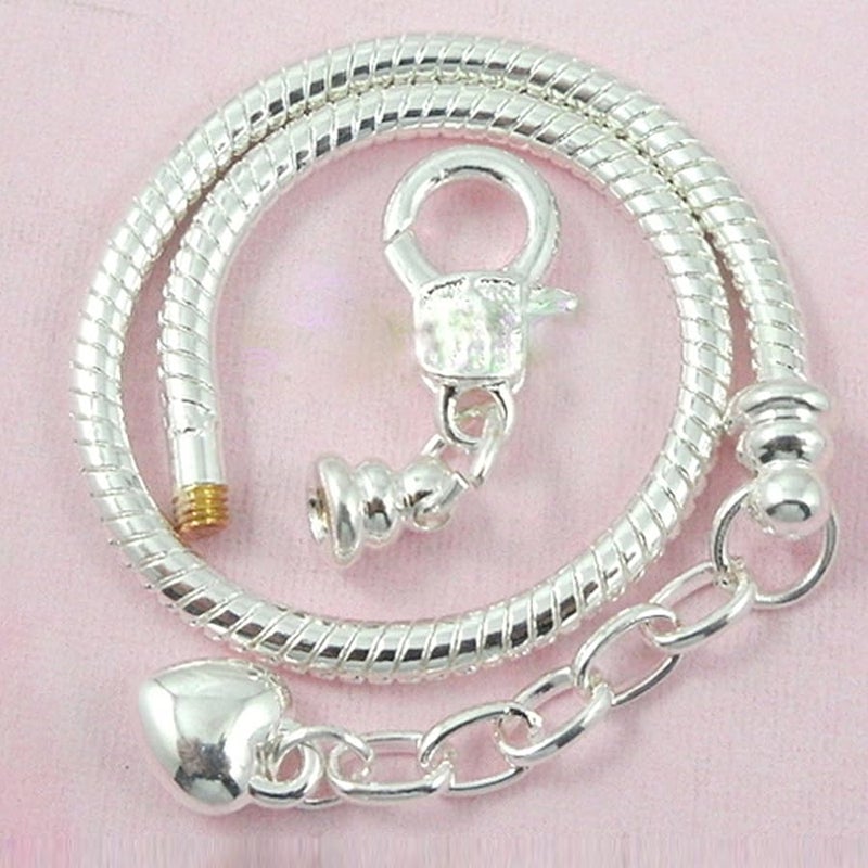 RUBYCA 5pcs Lobster European Style Snake Chain Bracelets fit Charm Beads 16-23cm Choose Size Color 16 CM Silver BRC-SNKCH2-WS-16CM-5PCS - Image 4