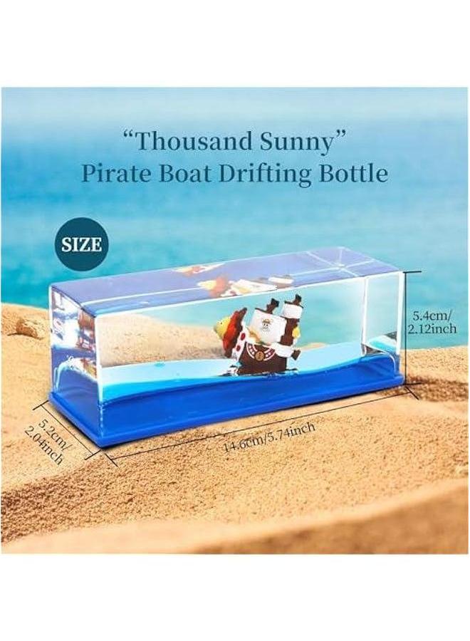 Unsinkable Boat Thousand Sunny Pirate Ship Model in a Box Bottle, Non Sinking Anime Fluid Drift Bottle Decorations Desk Decor Ornament for Fans Gifts - Image 5