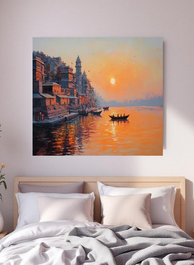 ANNACREATIONS Premium Abstract Canvas Wall Painting for Living Room Wall Art Home Decorations for Bedroom Dining Room Office Wall Decorations 24X36 INCHES Without Frame (Varanasi Ghat) - Image 3