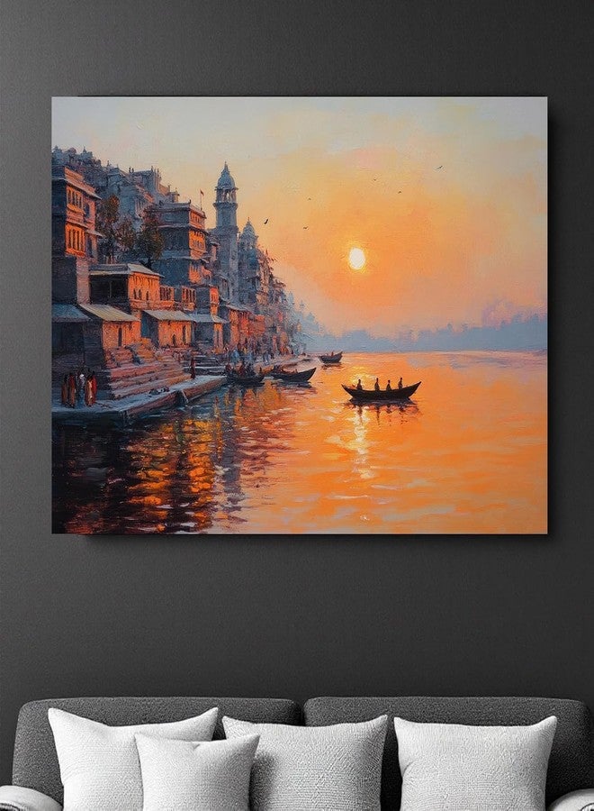 ANNACREATIONS Premium Abstract Canvas Wall Painting for Living Room Wall Art Home Decorations for Bedroom Dining Room Office Wall Decorations 24X36 INCHES Without Frame (Varanasi Ghat) - Image 2