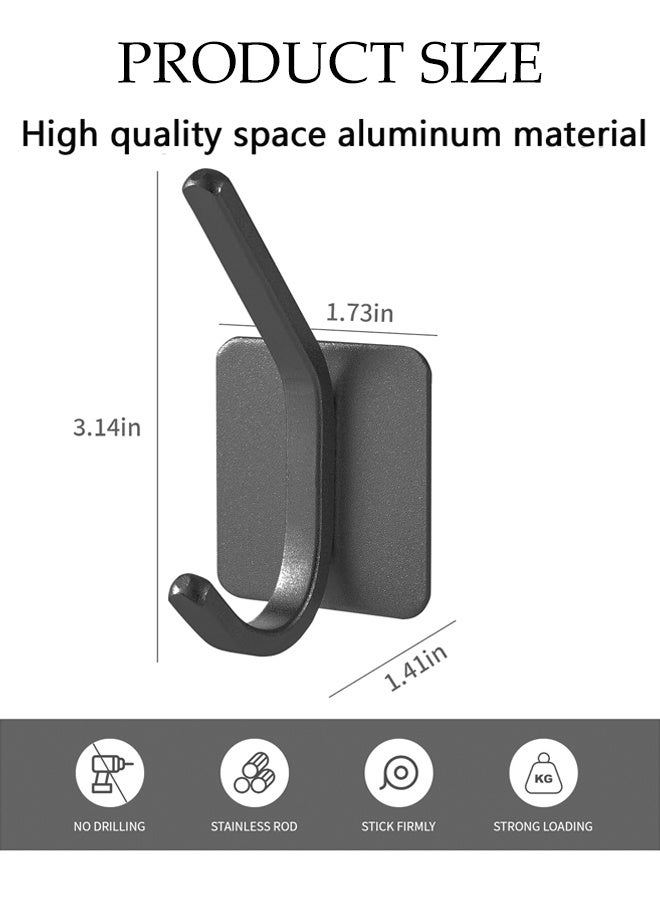 4-Pack Stainless Steel Wall Hooks for Coat, Handbag, Robe and Towels, Waterproof Self Adhesive Hooks, Double Heavy Duty for Wall, Bathroom, Door (Black) - Image 2