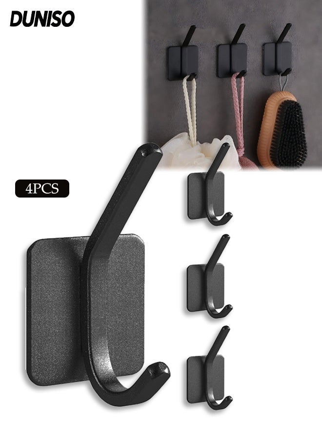 4-Pack Stainless Steel Wall Hooks for Coat, Handbag, Robe and Towels, Waterproof Self Adhesive Hooks, Double Heavy Duty for Wall, Bathroom, Door (Black) - Image 1