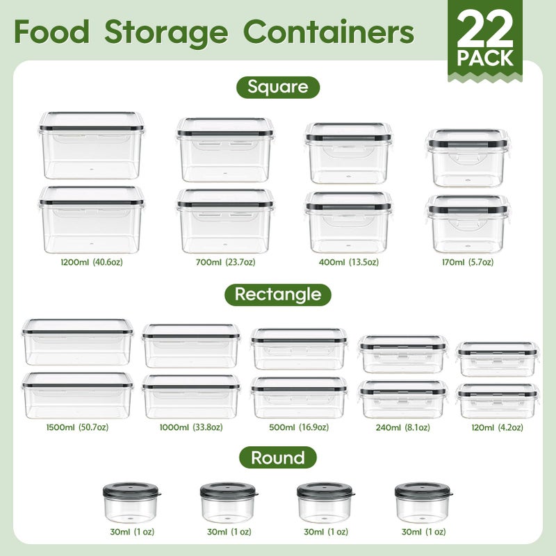 KEMETHY 44-Piece Food Storage Containers with Lids(22 Containers & 22 Lids)  Plastic Food Containers for Pantry & Kitchen Storage and Organization  BPA-Free  Leak Proof  Reusable with Labels & Pen - Image 2