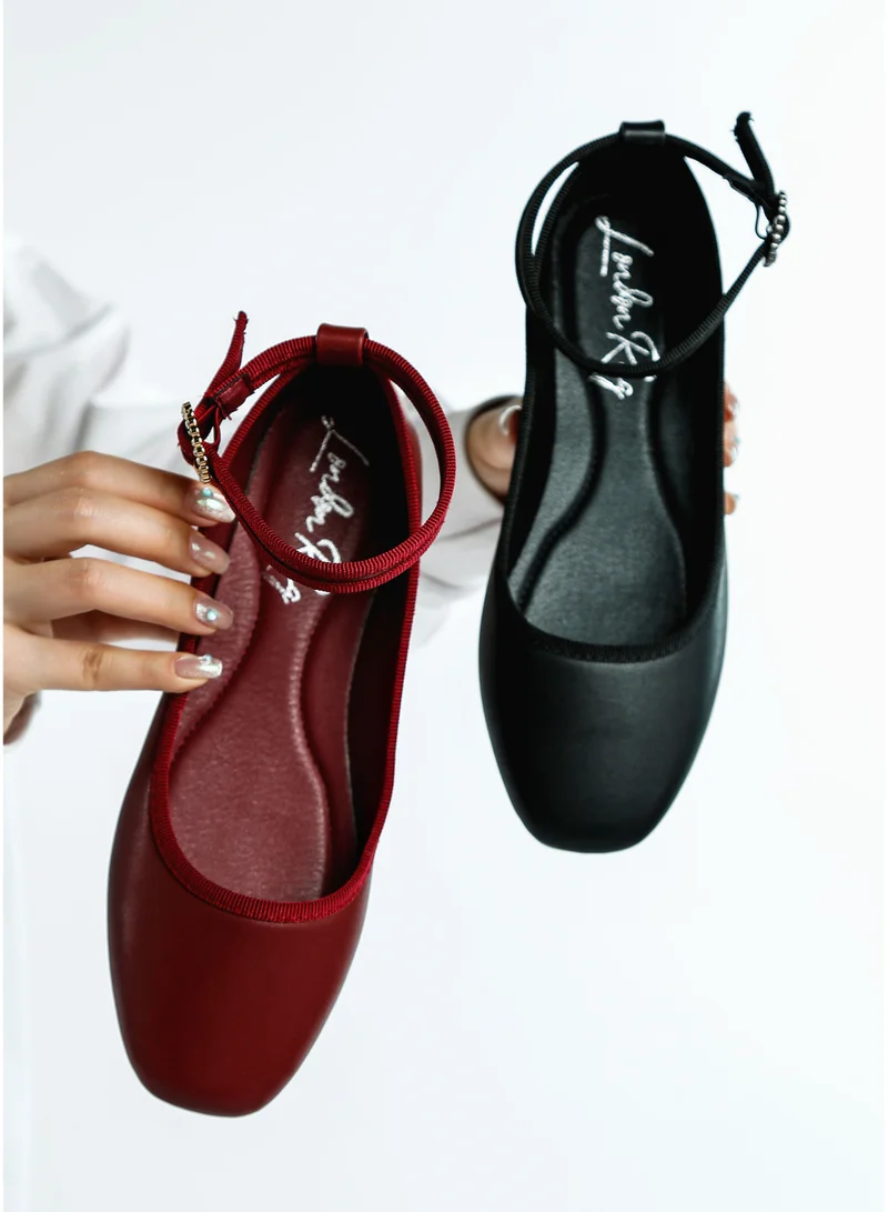 London Rag Ankle Strap Detail Ballet Flats in Black