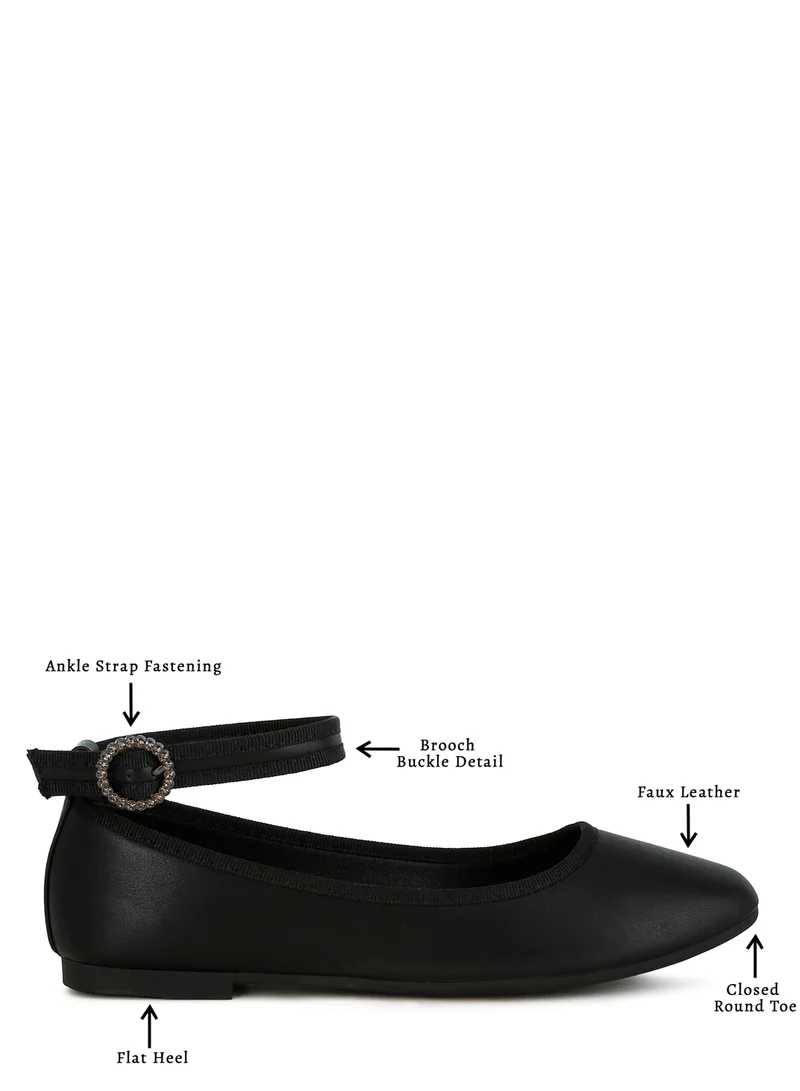 London Rag Ankle Strap Detail Ballet Flats in Black