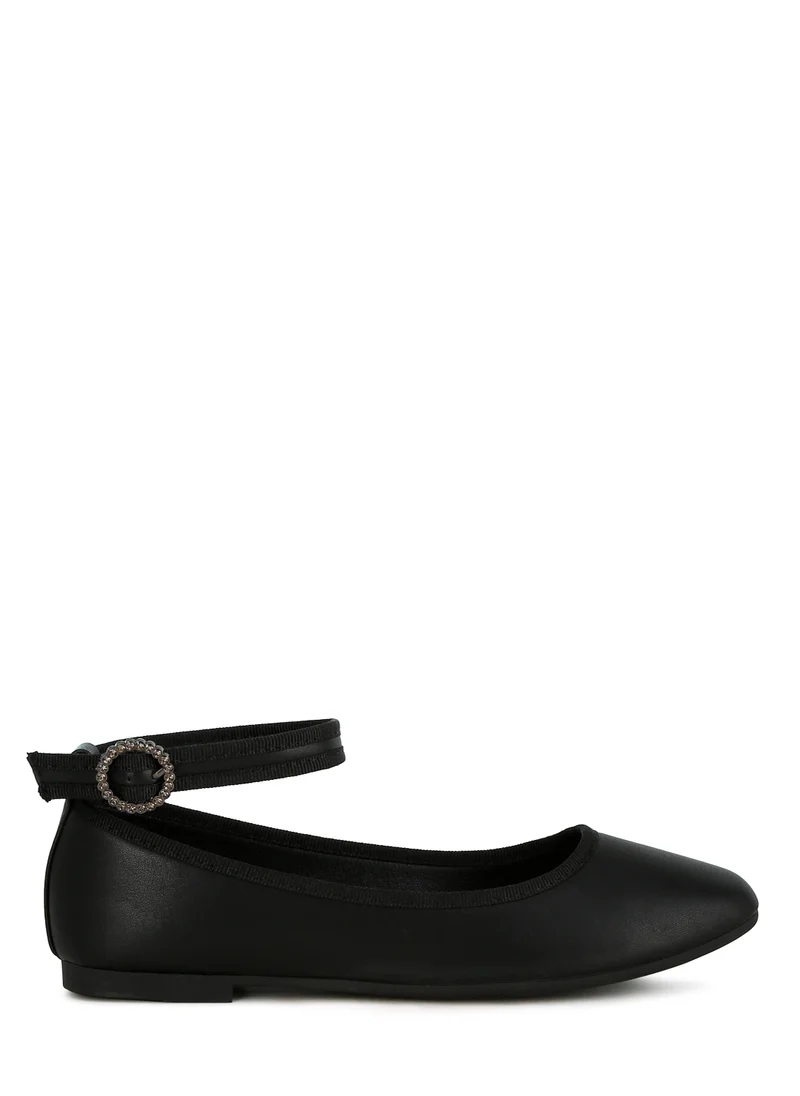 London Rag Ankle Strap Detail Ballet Flats in Black