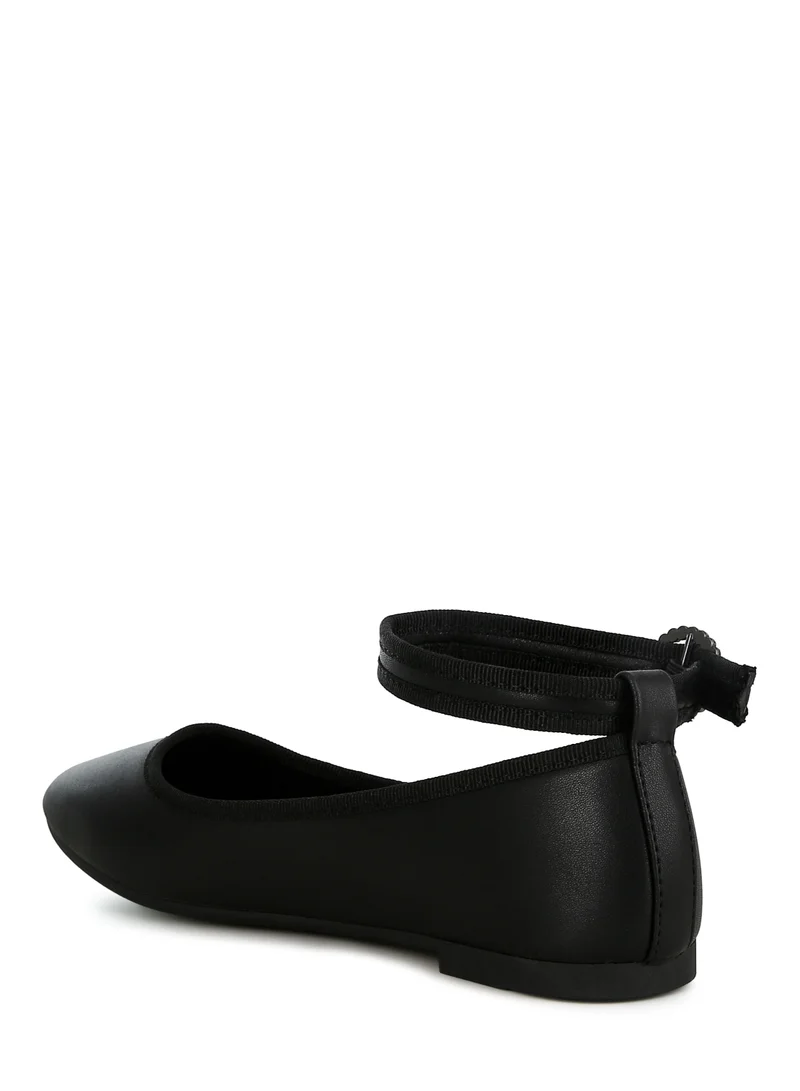 London Rag Ankle Strap Detail Ballet Flats in Black