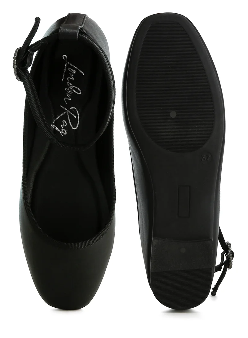 London Rag Ankle Strap Detail Ballet Flats in Black