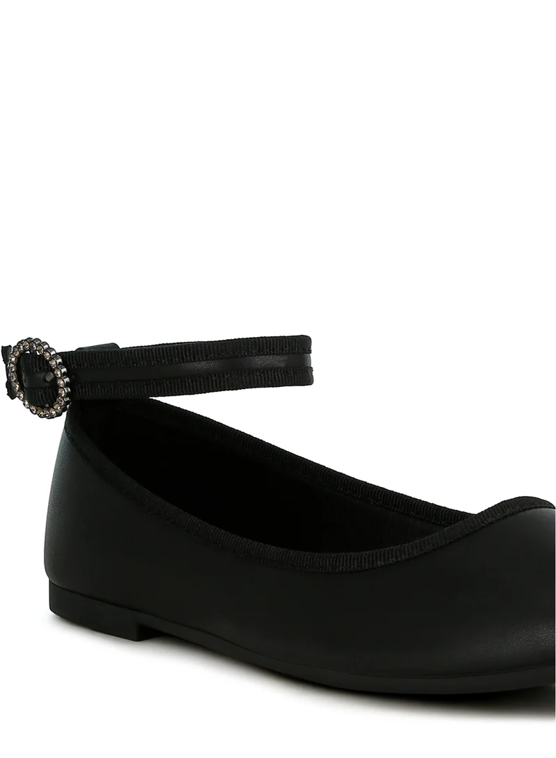 London Rag Ankle Strap Detail Ballet Flats in Black