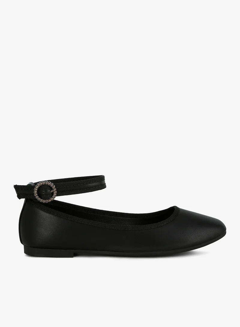 Black Ankle Strap Detail Ballet Flats