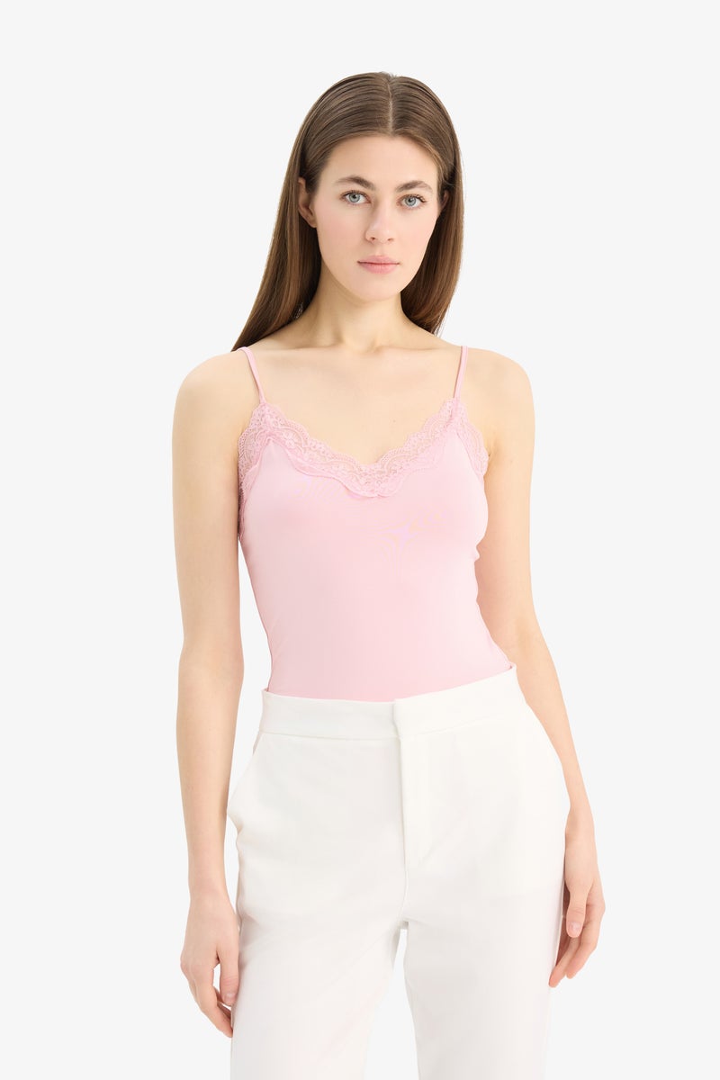DeFacto Woman Slim Fit V Neck Laced Tank Top  - Image 4
