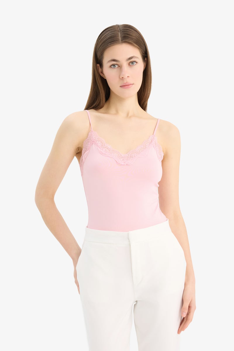 DeFacto Woman Slim Fit V Neck Laced Tank Top  - Image 5