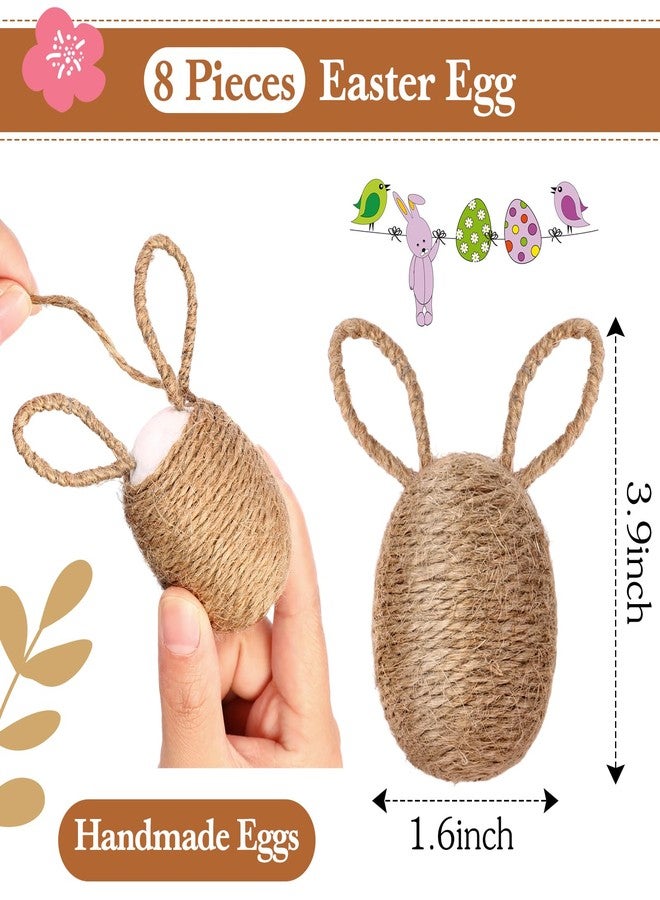 Halloscume 8 Pcs Farmhouse Easter Egg Linen Rope Eggs Rustic Easter Hunt Ornament for Spring Basket Fillers Party Centerpiece Decoration Table Setting(Bunny Style) - Image 2